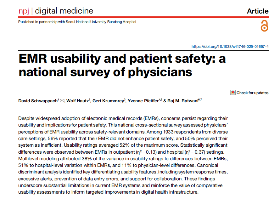Nationale Umfrage unter Ärztinnen und Ärzten zur Nutzung von EMR und Patientensicherheit