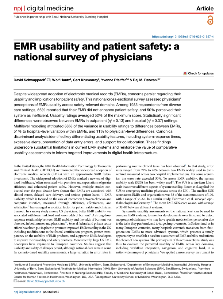Enquête nationale auprès des médecins sur l&rsquo;utilisation du DME et la sécurité des patients